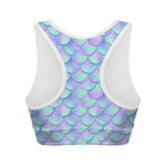 Blue Mermaid Scales Pattern Print Women's Sports Bra