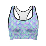 Blue Mermaid Scales Pattern Print Women's Sports Bra