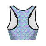 Blue Mermaid Scales Pattern Print Women's Sports Bra