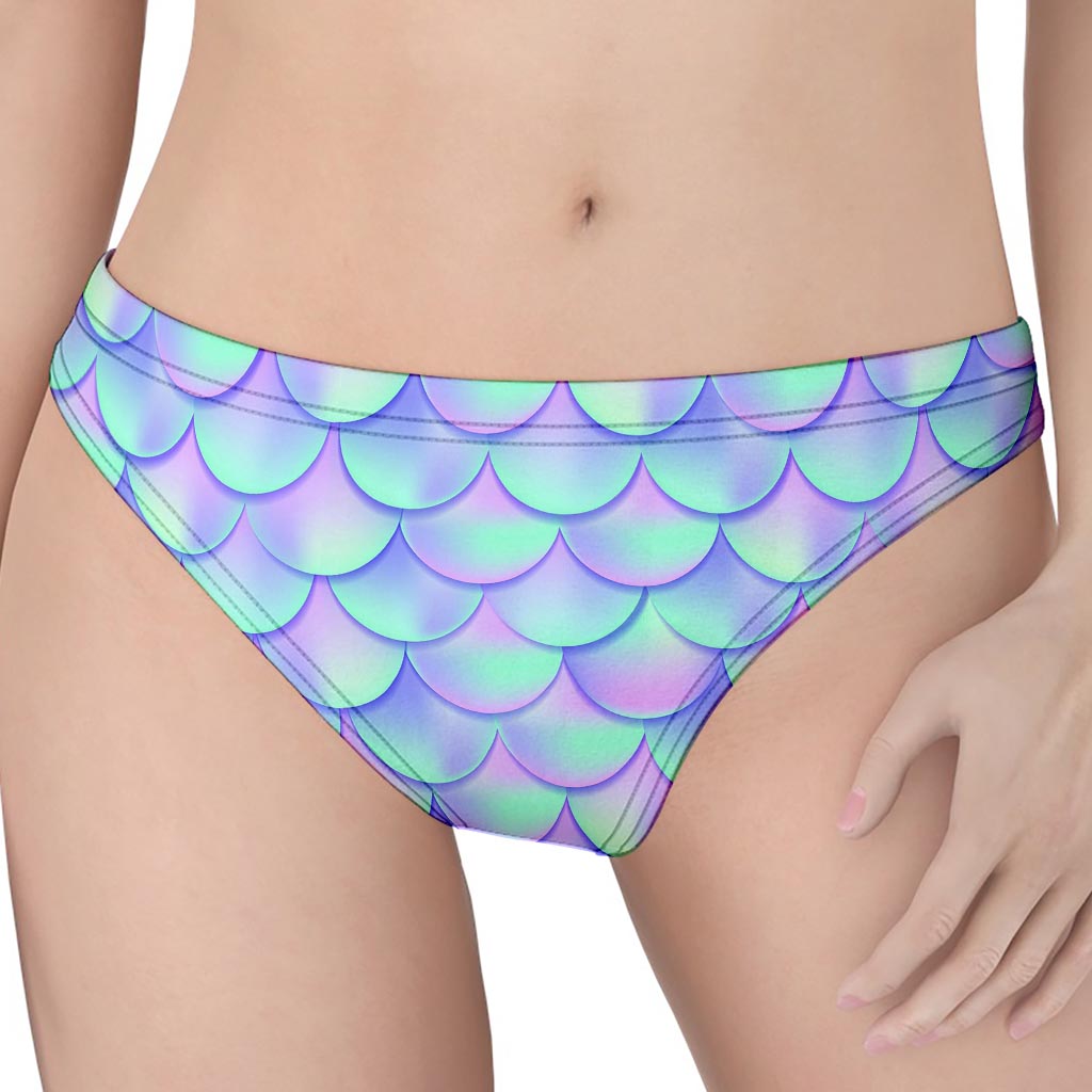 Blue Mermaid Scales Pattern Print Women's Thong