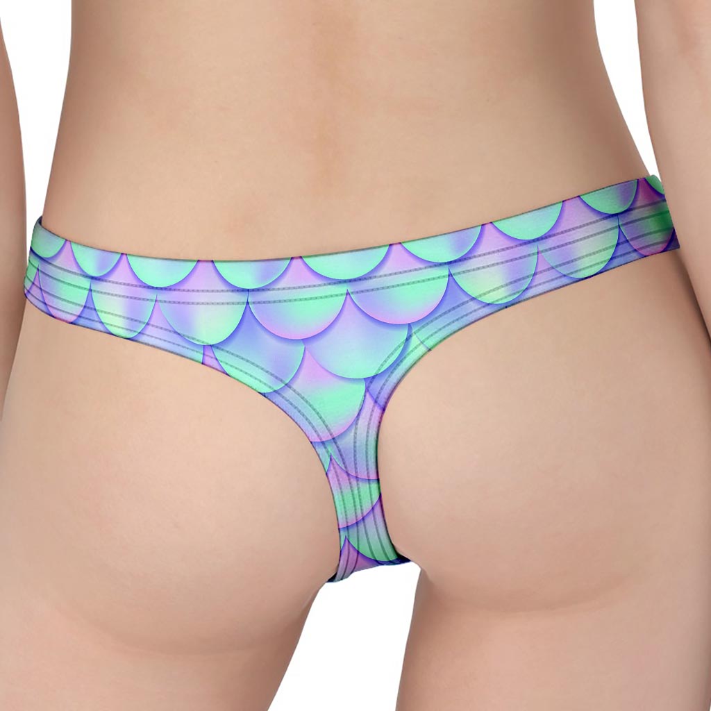 Blue Mermaid Scales Pattern Print Women's Thong