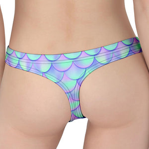 Blue Mermaid Scales Pattern Print Women's Thong