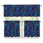 Blue Monarch Butterfly Wings Print 3 Piece Kitchen Curtains