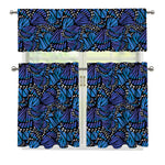 Blue Monarch Butterfly Wings Print 3 Piece Kitchen Curtains