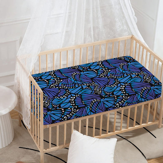 Blue Monarch Butterfly Wings Print Baby Crib Sheet