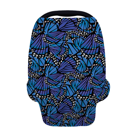Blue Monarch Butterfly Wings Print Baby Seat Cover