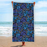 Blue Monarch Butterfly Wings Print Beach Towel