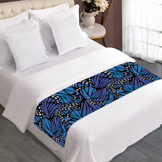 Blue Monarch Butterfly Wings Print Bed Runner