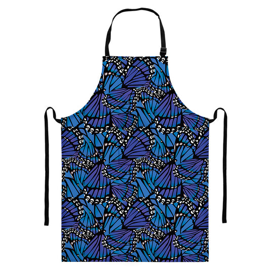 Blue Monarch Butterfly Wings Print Bib Apron With Pocket