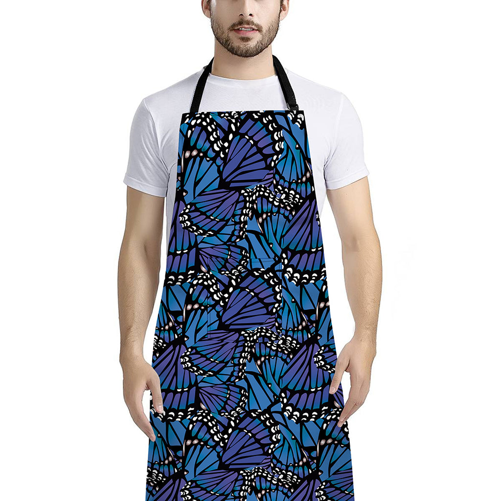 Blue Monarch Butterfly Wings Print Bib Apron With Pocket