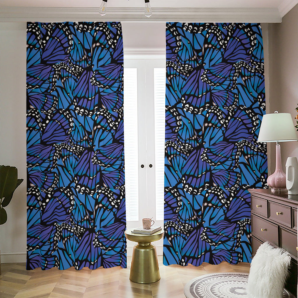 Blue Monarch Butterfly Wings Print Blackout Pencil Pleat Curtains