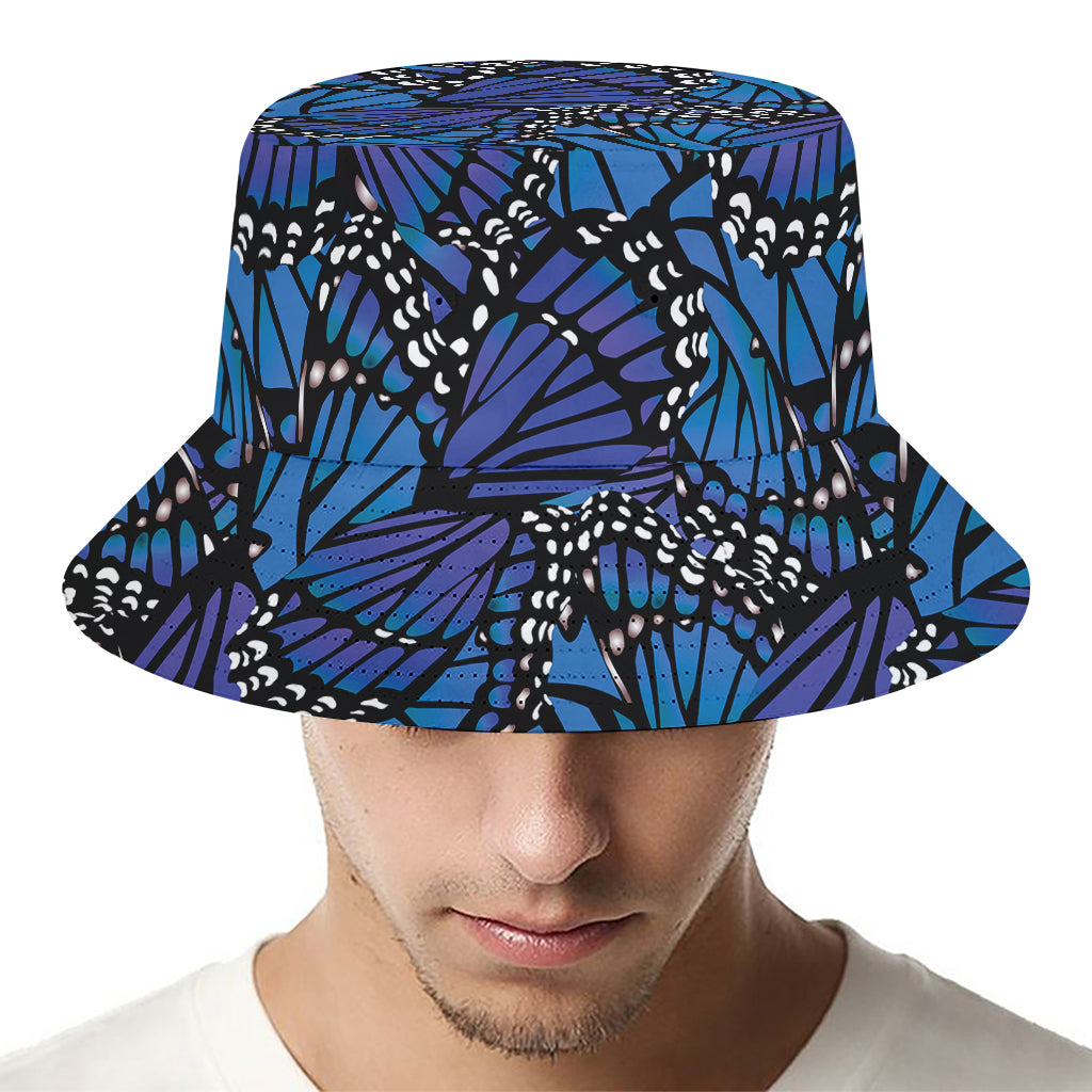 Blue Monarch Butterfly Wings Print Bucket Hat