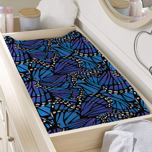 Blue Monarch Butterfly Wings Print Changing Pad Cover