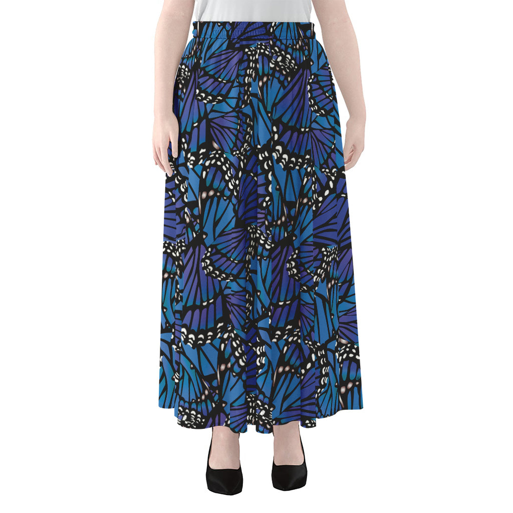 Blue Monarch Butterfly Wings Print Chiffon Maxi Skirt