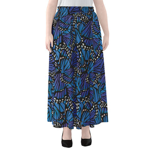 Blue Monarch Butterfly Wings Print Chiffon Maxi Skirt