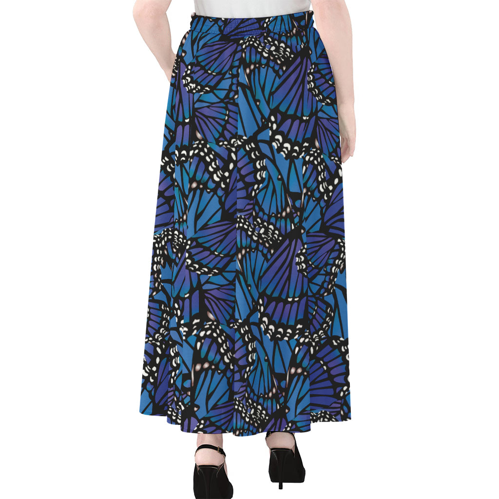 Blue Monarch Butterfly Wings Print Chiffon Maxi Skirt