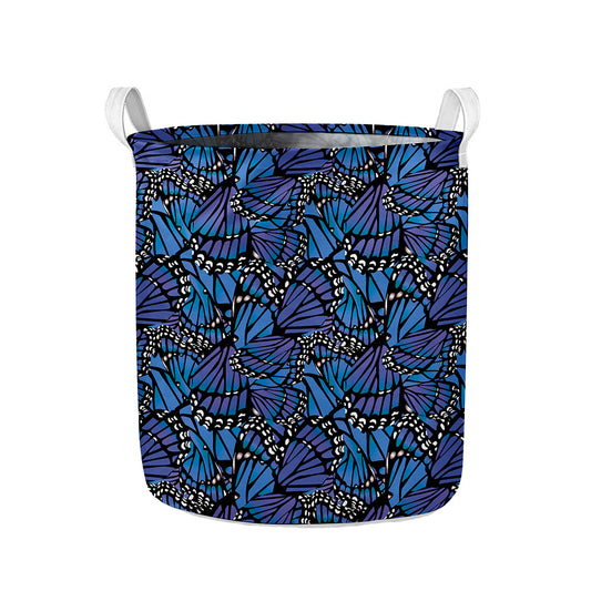 Blue Monarch Butterfly Wings Print Collapsible Laundry Basket