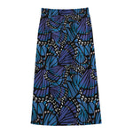 Blue Monarch Butterfly Wings Print Cotton Front Slit Maxi Skirt