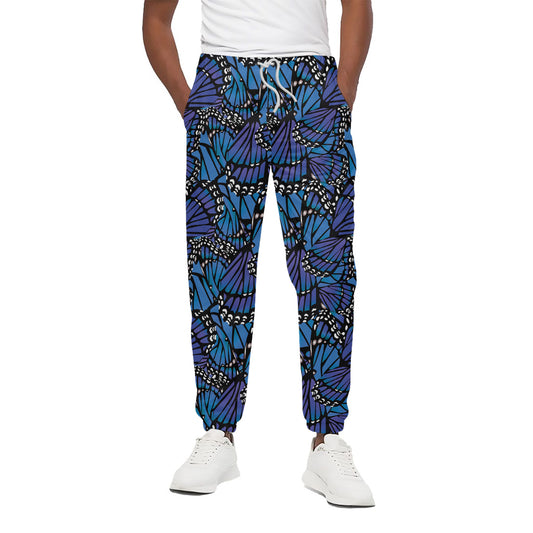 Blue Monarch Butterfly Wings Print Cotton Pants