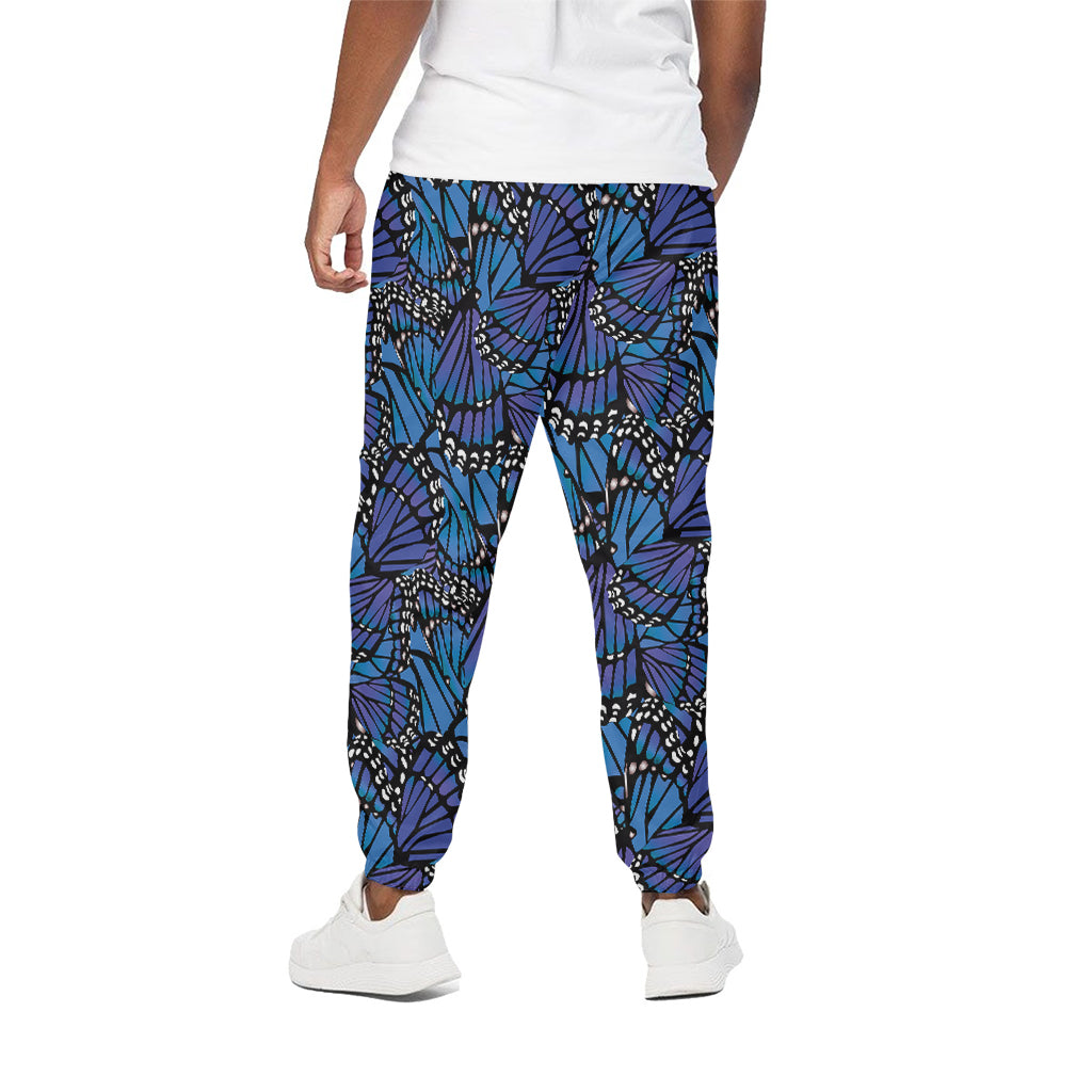 Blue Monarch Butterfly Wings Print Cotton Pants