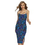 Blue Monarch Butterfly Wings Print Cross Back Cami Dress