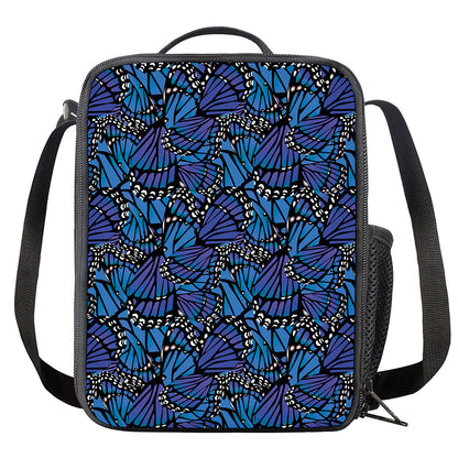Blue Monarch Butterfly Wings Print Crossbody Lunch Bag