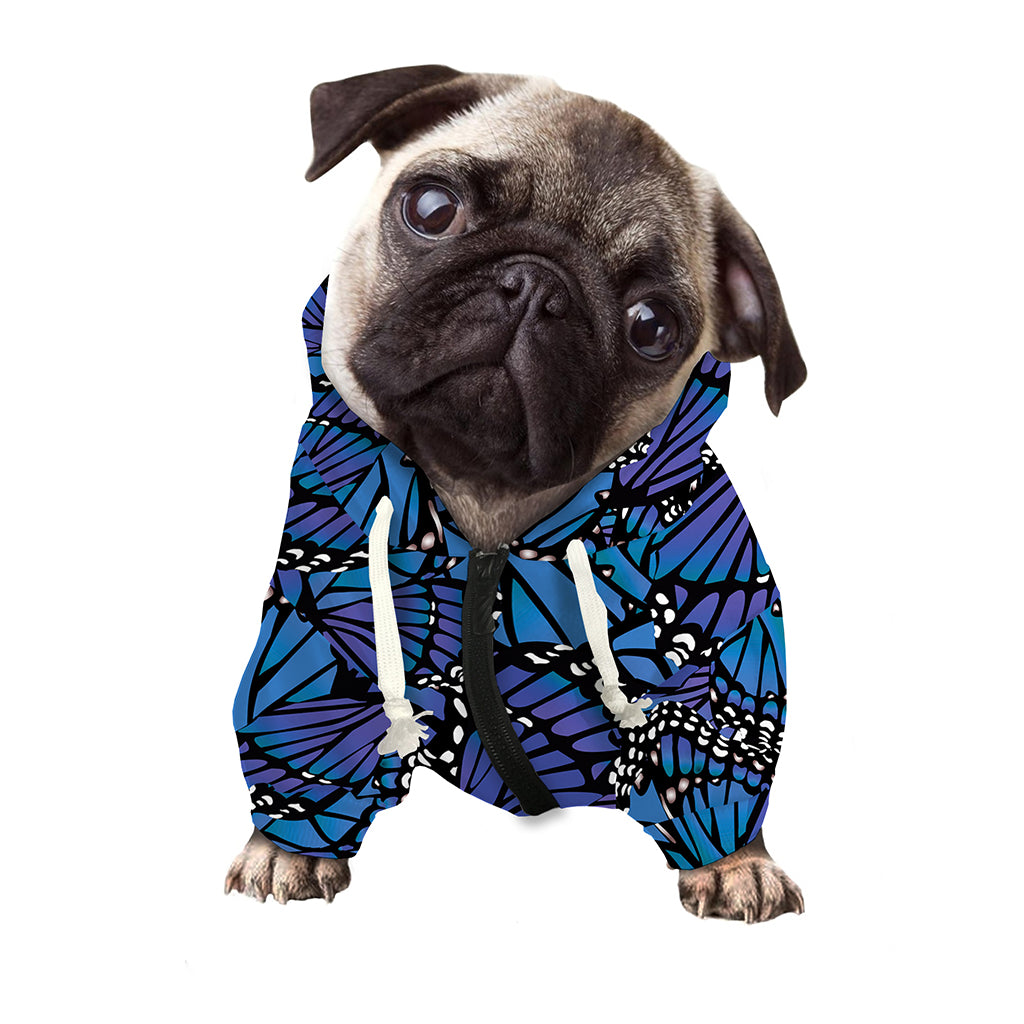 Blue Monarch Butterfly Wings Print Dog Zip Up Hoodie