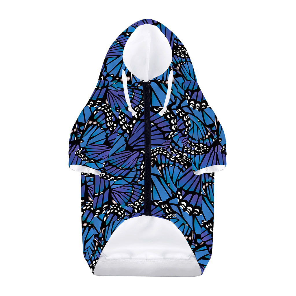 Blue Monarch Butterfly Wings Print Dog Zip Up Hoodie