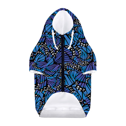 Blue Monarch Butterfly Wings Print Dog Zip Up Hoodie