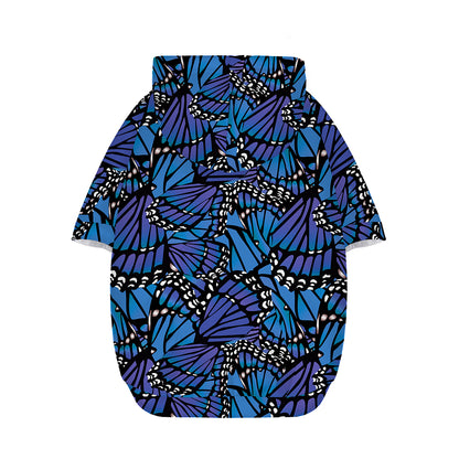 Blue Monarch Butterfly Wings Print Dog Zip Up Hoodie