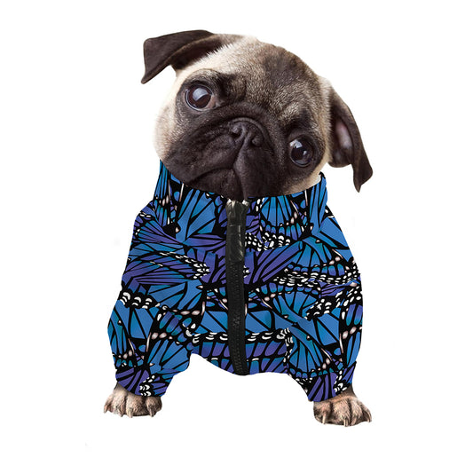 Blue Monarch Butterfly Wings Print Dog Zip Up Jacket