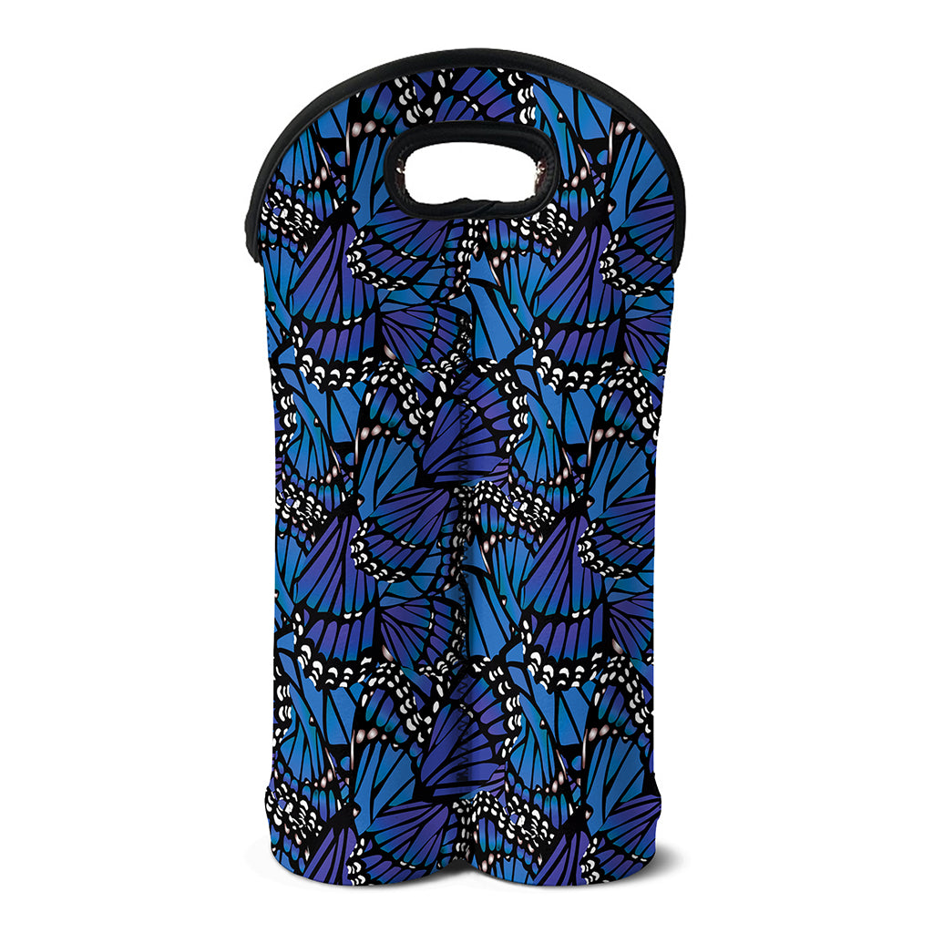 Blue Monarch Butterfly Wings Print Double Neoprene Wine Tote