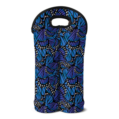 Blue Monarch Butterfly Wings Print Double Neoprene Wine Tote