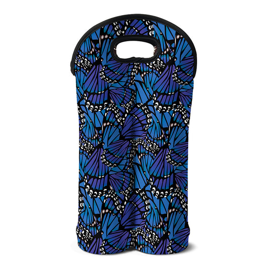 Blue Monarch Butterfly Wings Print Double Neoprene Wine Tote