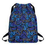 Blue Monarch Butterfly Wings Print Drawstring Backpack