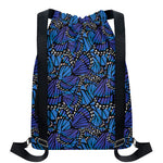 Blue Monarch Butterfly Wings Print Drawstring Backpack