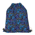 Blue Monarch Butterfly Wings Print Drawstring Bag
