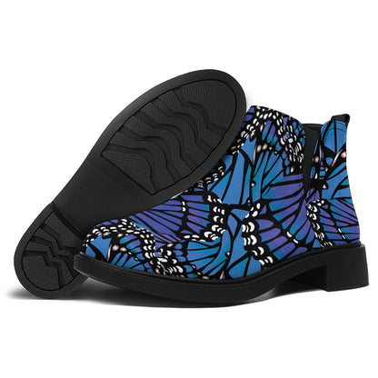 Blue Monarch Butterfly Wings Print Flat Ankle Boots