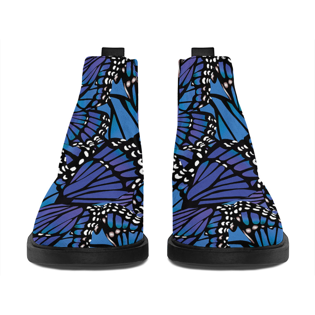 Blue Monarch Butterfly Wings Print Flat Ankle Boots