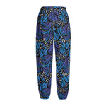 Blue Monarch Butterfly Wings Print Fleece Lined Knit Pants