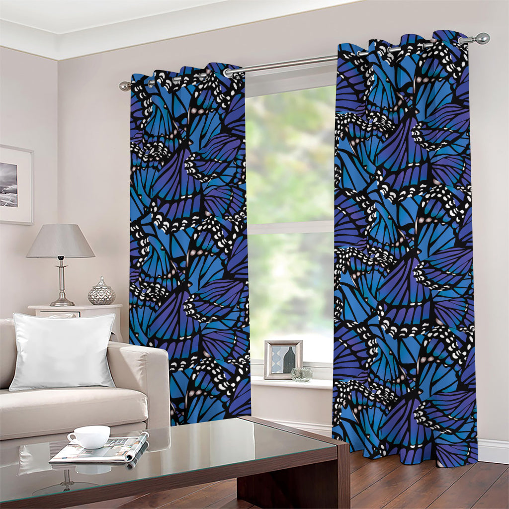 Blue Monarch Butterfly Wings Print Grommet Curtains