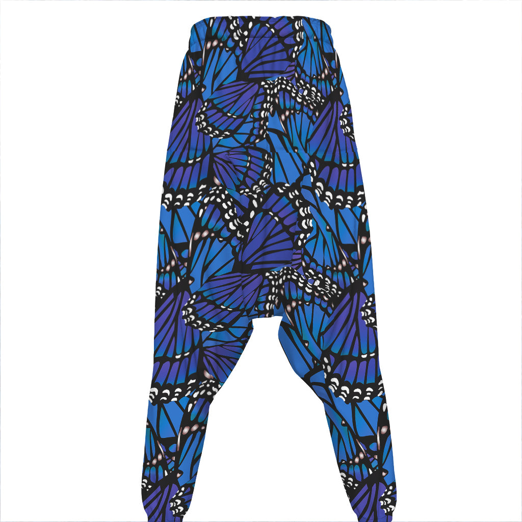 Blue Monarch Butterfly Wings Print Hammer Pants
