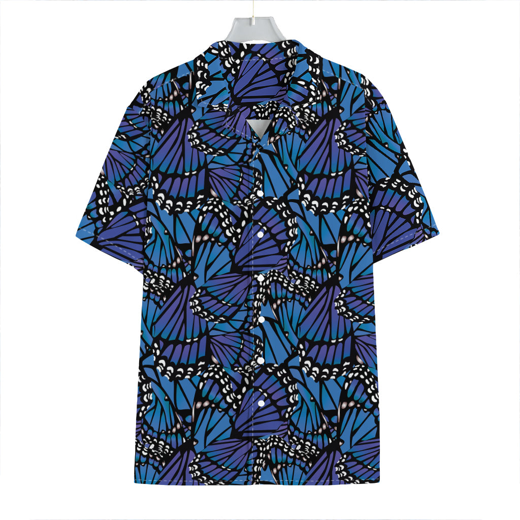 Blue Monarch Butterfly Wings Print Hawaiian Shirt