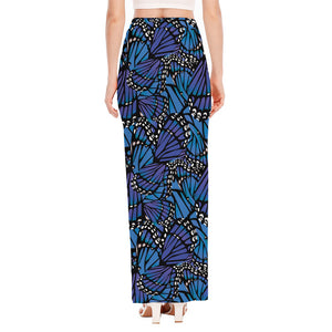 Blue Monarch Butterfly Wings Print High Slit Maxi Skirt