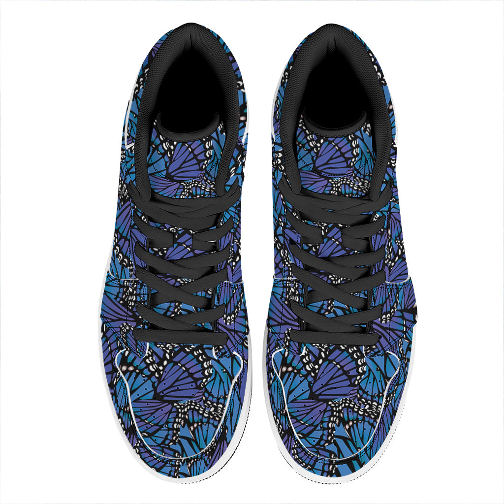 Blue Monarch Butterfly Wings Print High Top Leather Sneakers