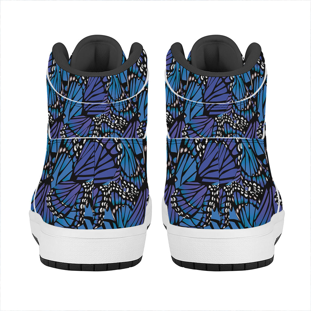 Blue Monarch Butterfly Wings Print High Top Leather Sneakers