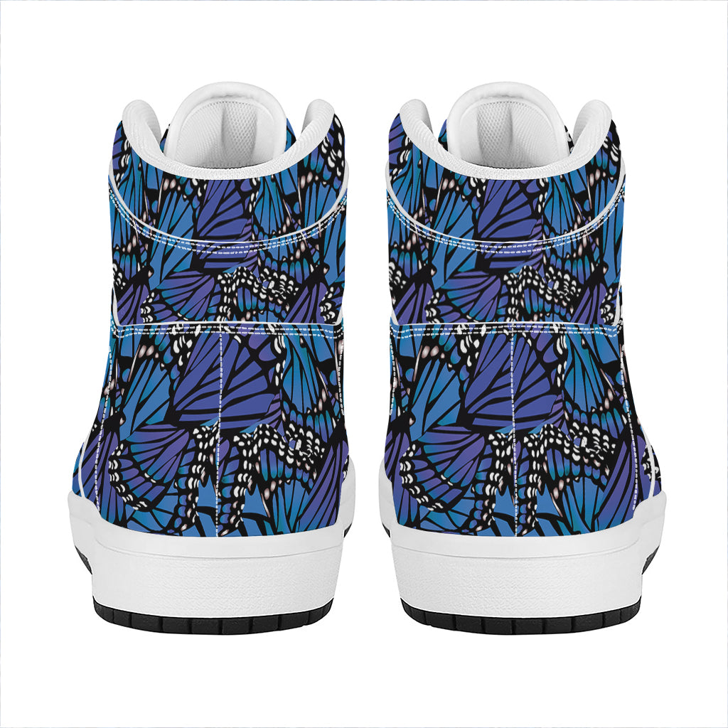Blue Monarch Butterfly Wings Print High Top Leather Sneakers