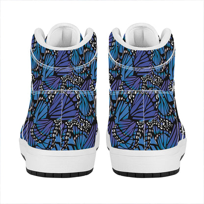 Blue Monarch Butterfly Wings Print High Top Leather Sneakers