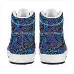 Blue Monarch Butterfly Wings Print High Top Leather Sneakers
