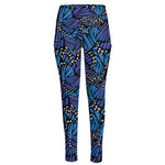 Blue Monarch Butterfly Wings Print High-Waisted Pocket Leggings